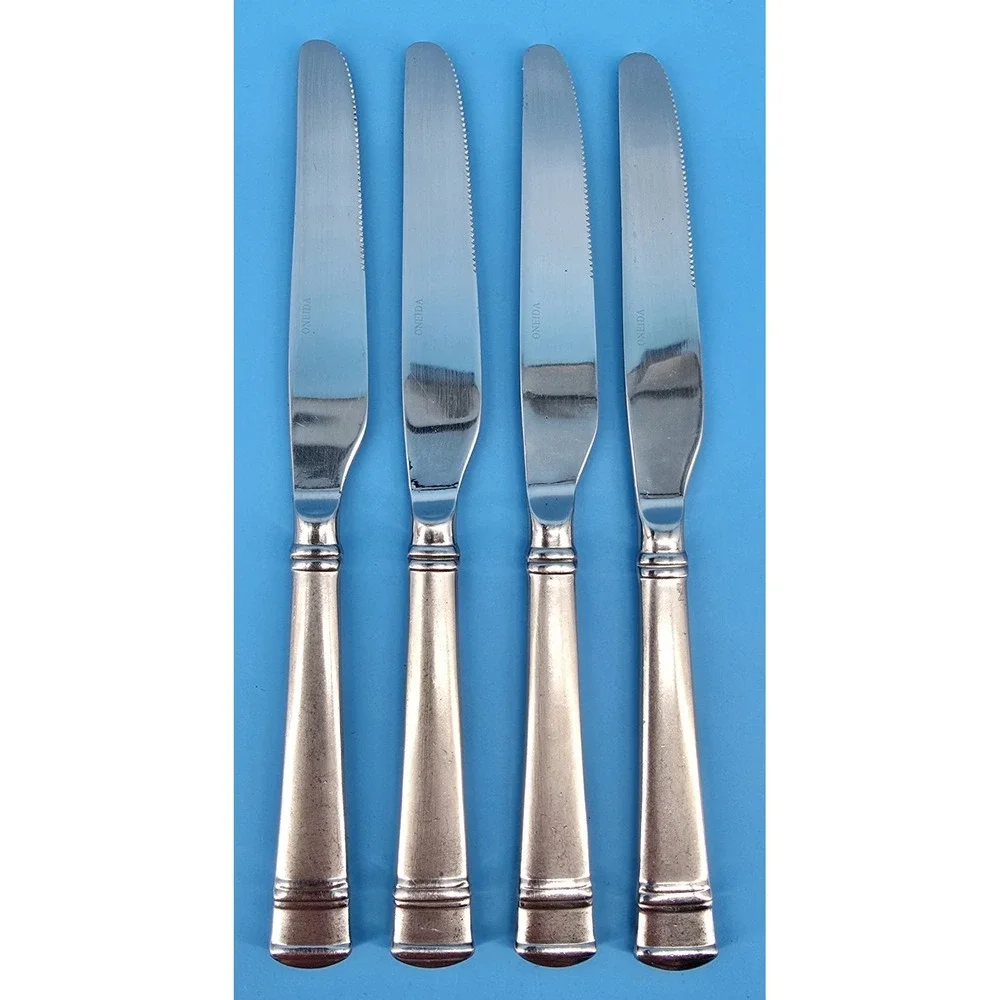 Oneida Tiramisu 4 Dinner Knives Stainless Flatware‎ Silverware Frosted Handles